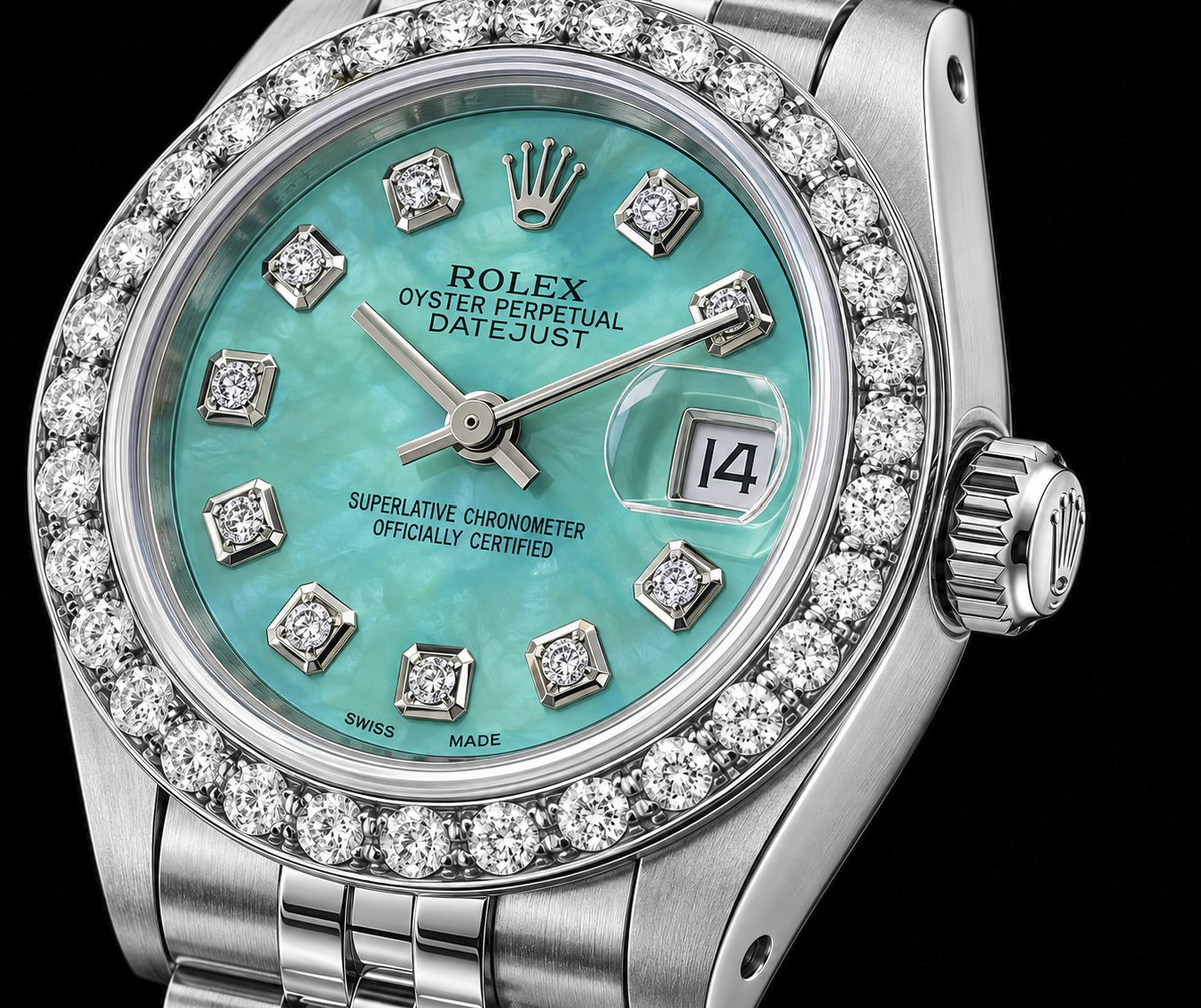 Orologio Rolex Datejust 6916 26mm in Acciaio Inossidabile con Quadrante con Diamanti in Madreperla Turchese