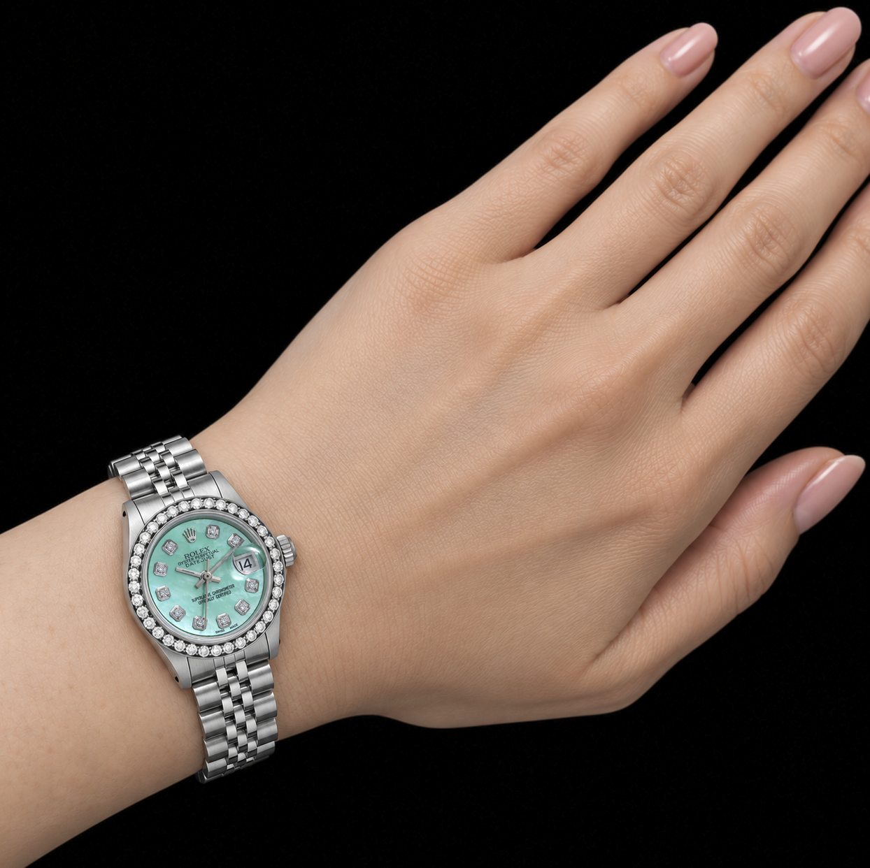 Orologio Rolex Datejust 6916 26mm in Acciaio Inossidabile con Quadrante con Diamanti in Madreperla Turchese