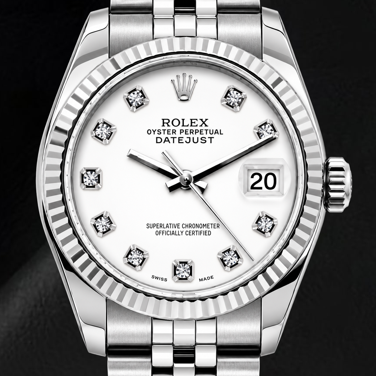 Rolex Datejust 6916 26 mm Orologio in Acciaio Inossidabile con Quadrante Bianco con Diamanti