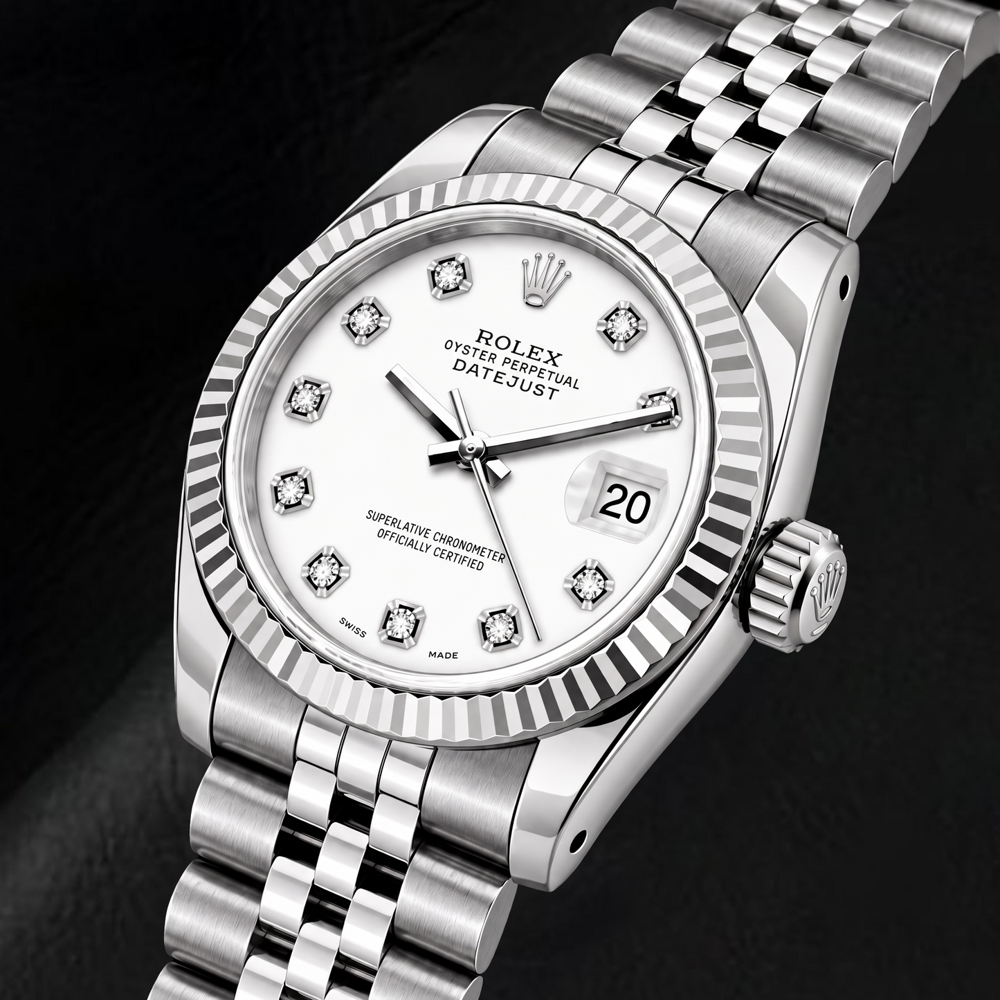 Rolex Datejust 6916 26 mm Orologio in Acciaio Inossidabile con Quadrante Bianco con Diamanti