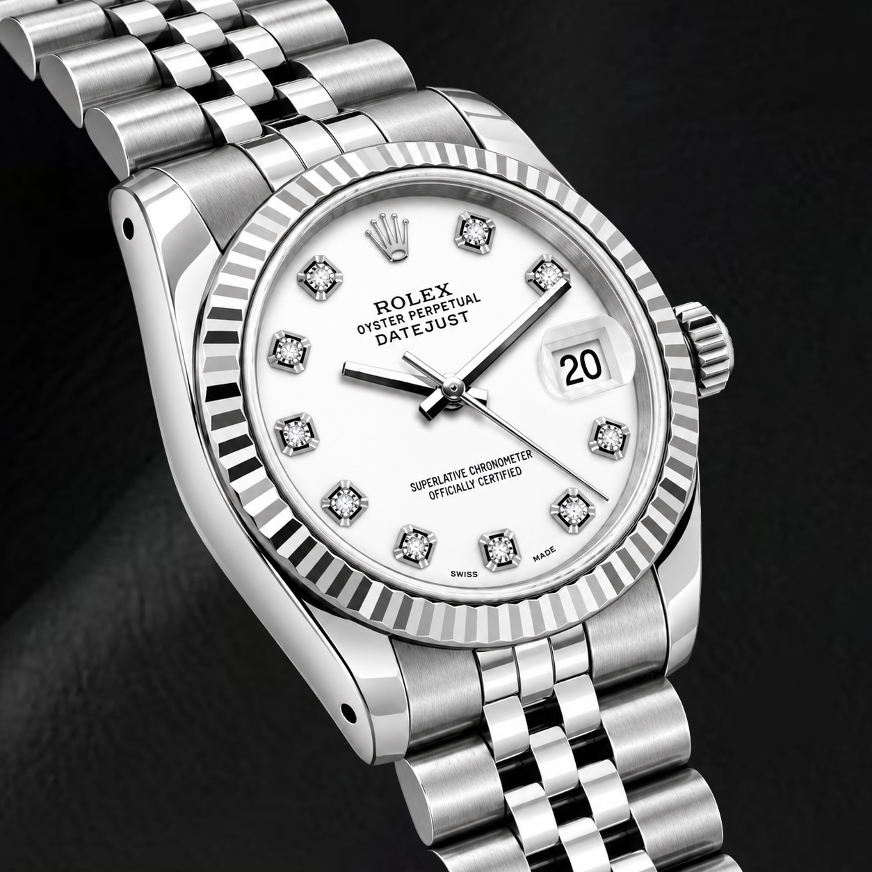 Rolex Datejust 6916 26 mm Orologio in Acciaio Inossidabile con Quadrante Bianco con Diamanti