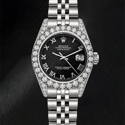 Rolex Datejust 6916 Orologio in Acciaio Inossidabile 26 mm Quadrante Nero con Numeri Romani Lunetta con Diamanti