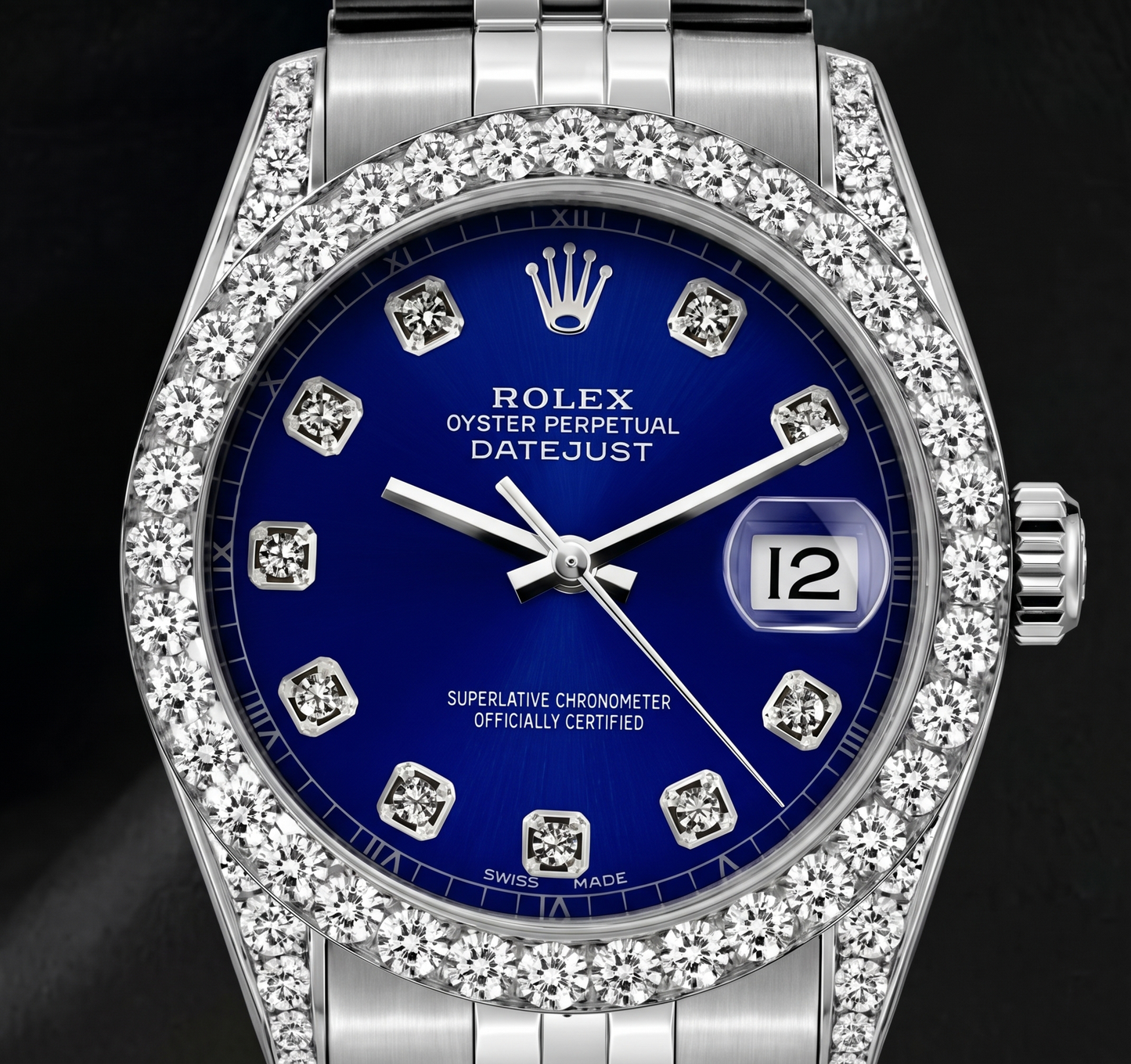 Rolex Datejust 6916 Orologio in Acciaio Inossidabile 26 mm con Quadrante Blu con Diamanti e Lunetta con Diamanti