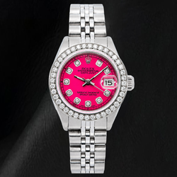 Rolex Datejust 6916 Orologio in Acciaio Inossidabile da 26 mm con Quadrante Rosa con Diamanti