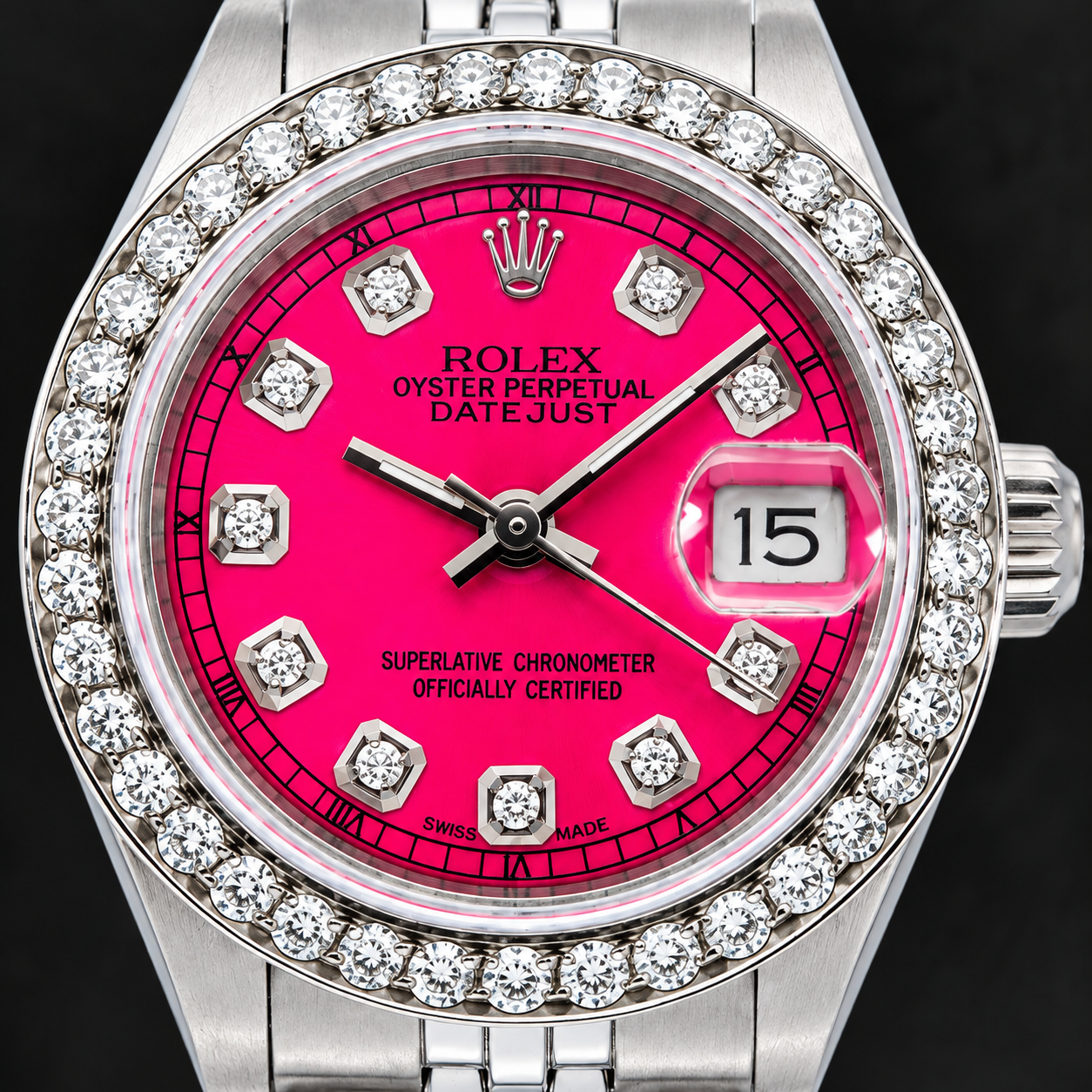 Rolex Datejust 6916 Orologio in Acciaio Inossidabile da 26 mm con Quadrante Rosa con Diamanti