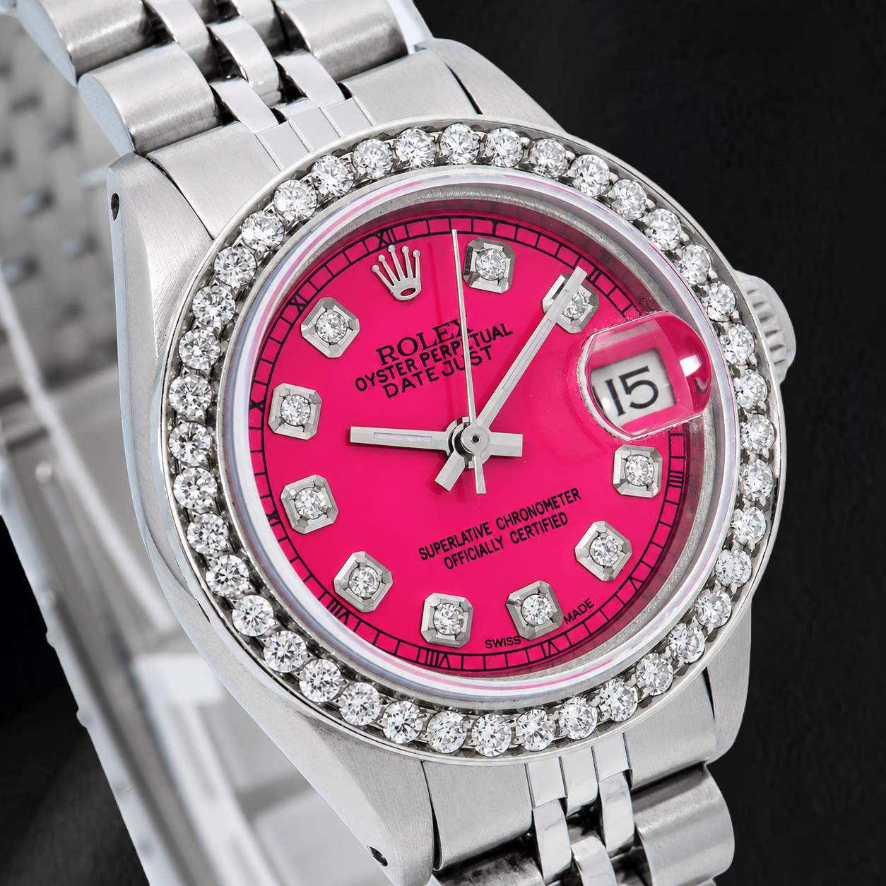 Rolex Datejust 6916 Orologio in Acciaio Inossidabile da 26 mm con Quadrante Rosa con Diamanti