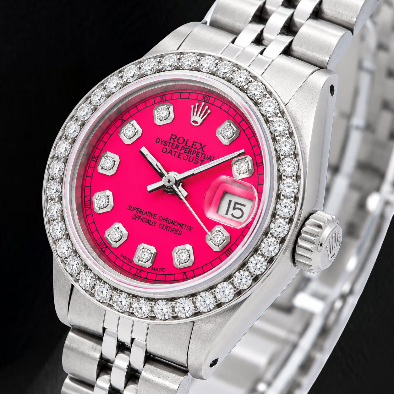 Rolex Datejust 6916 Orologio in Acciaio Inossidabile da 26 mm con Quadrante Rosa con Diamanti