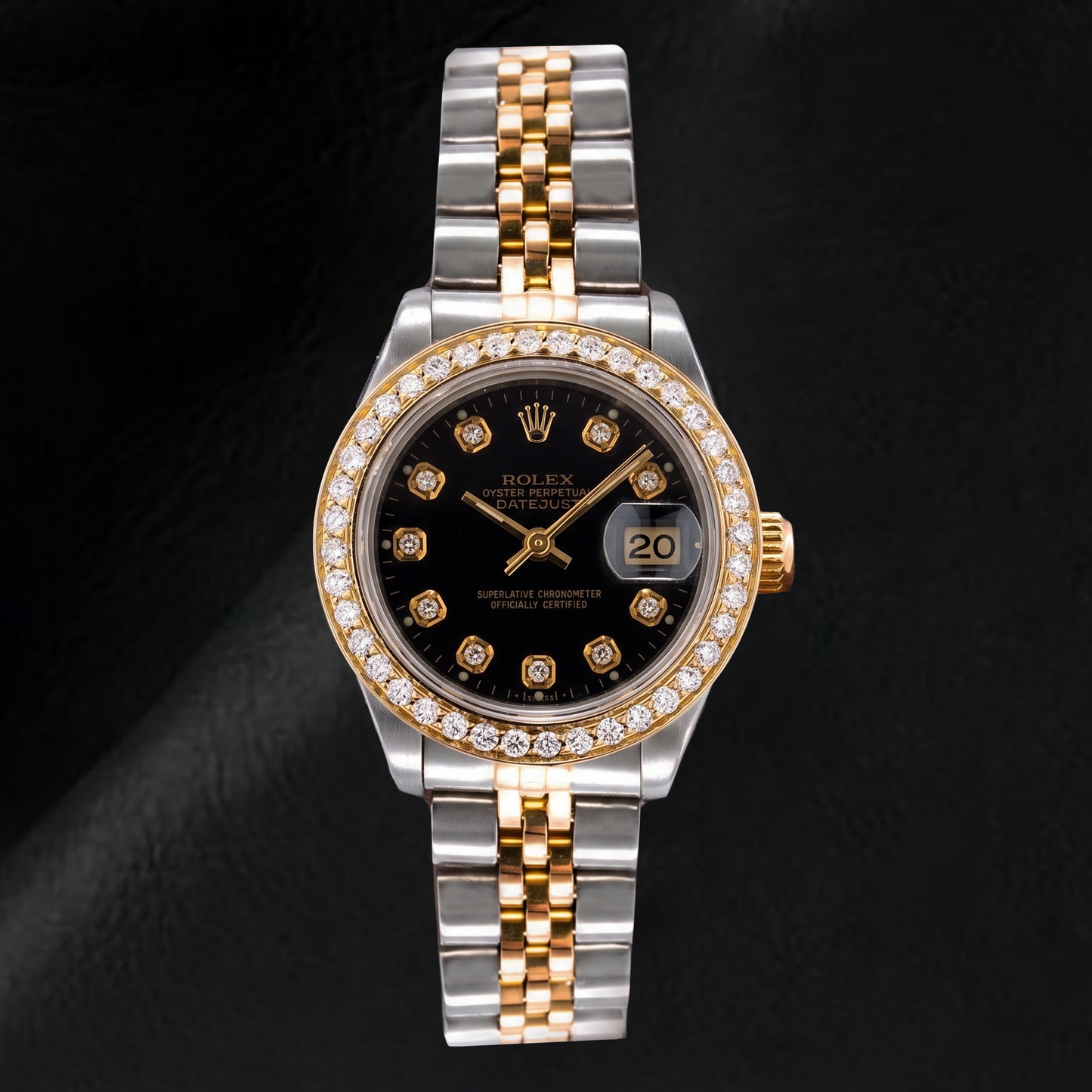 Rolex Datejust 69173 26mm Orologio Bicolore Quadrante Nero con Diamanti