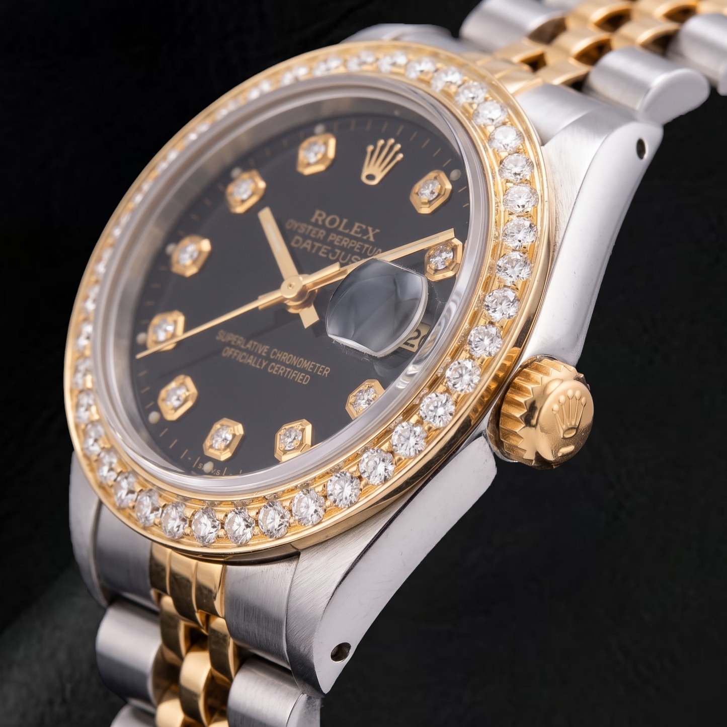 Rolex Datejust 69173 26mm Orologio Bicolore Quadrante Nero con Diamanti