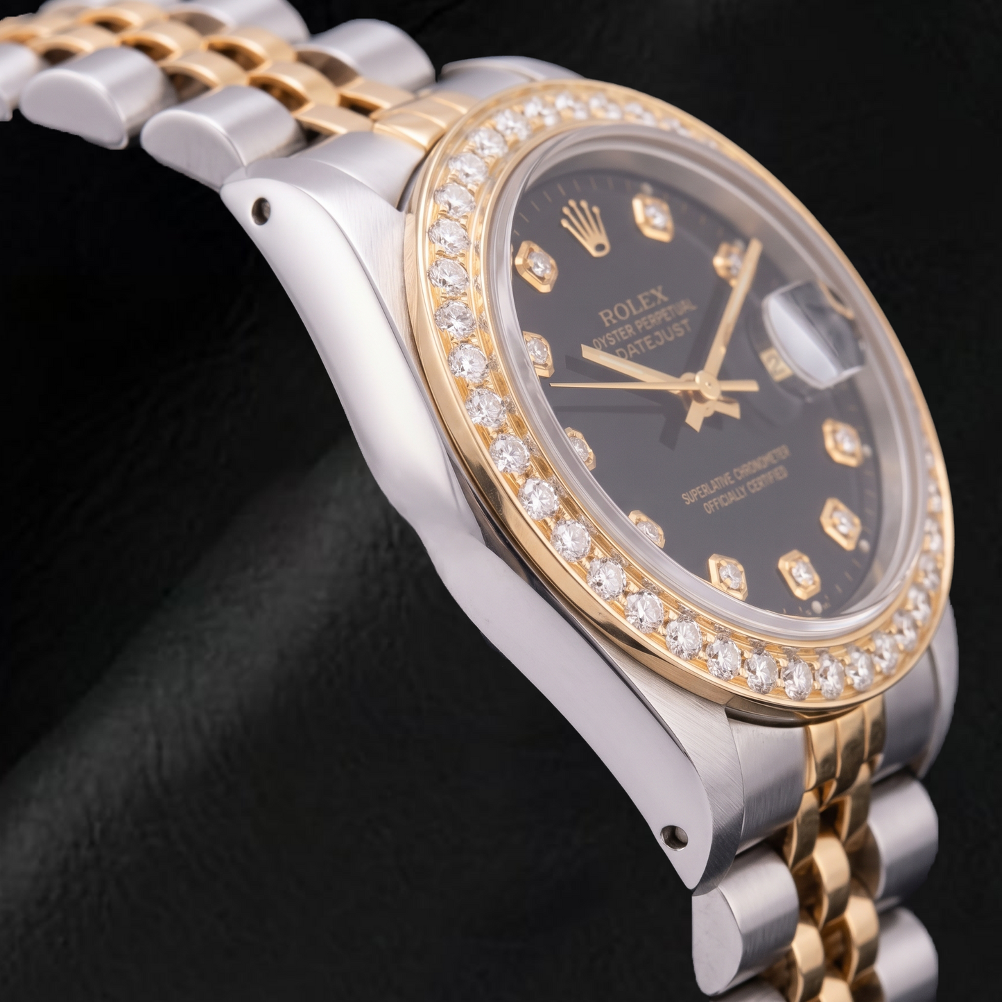 Rolex Datejust 69173 26mm Orologio Bicolore Quadrante Nero con Diamanti
