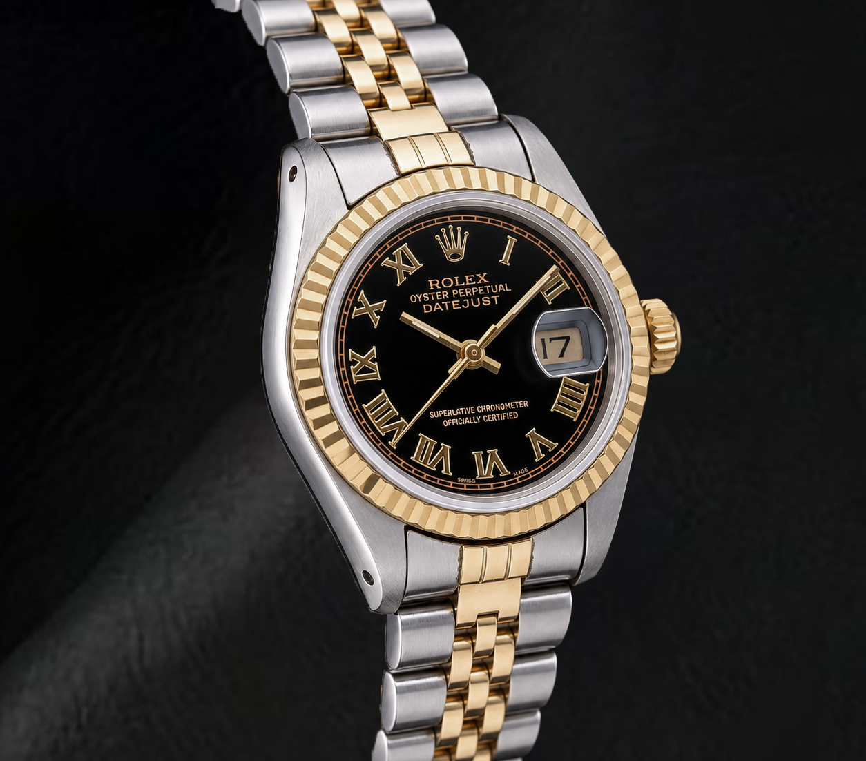 Rolex Datejust 69173 26 mm Orologio Bicolore Quadrante Nero con Numeri Romani