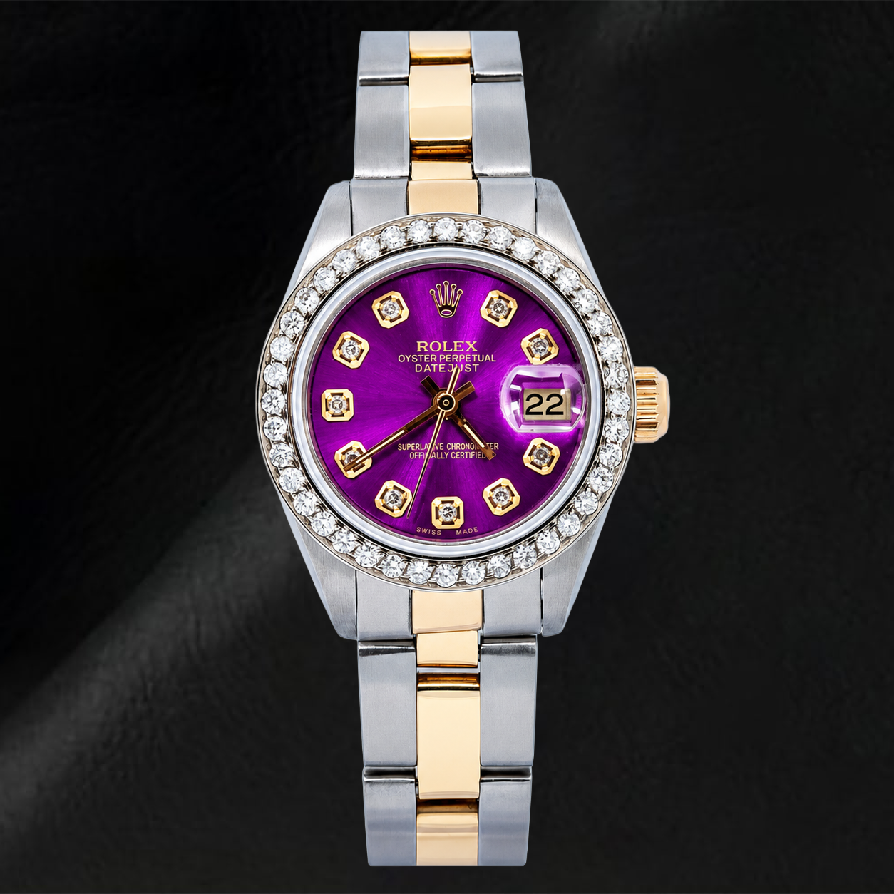 Orologio Rolex Datejust 69173 26 mm Quadrante Viola con Diamanti Bicolore Bracciale Oyster