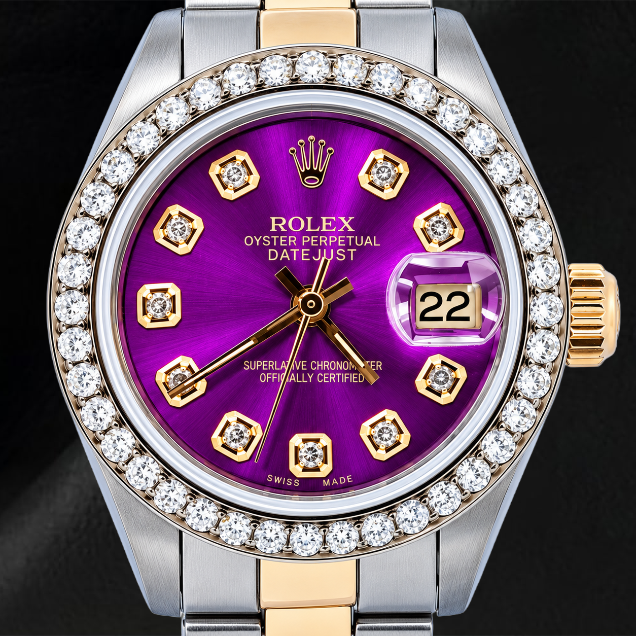 Orologio Rolex Datejust 69173 26 mm Quadrante Viola con Diamanti Bicolore Bracciale Oyster