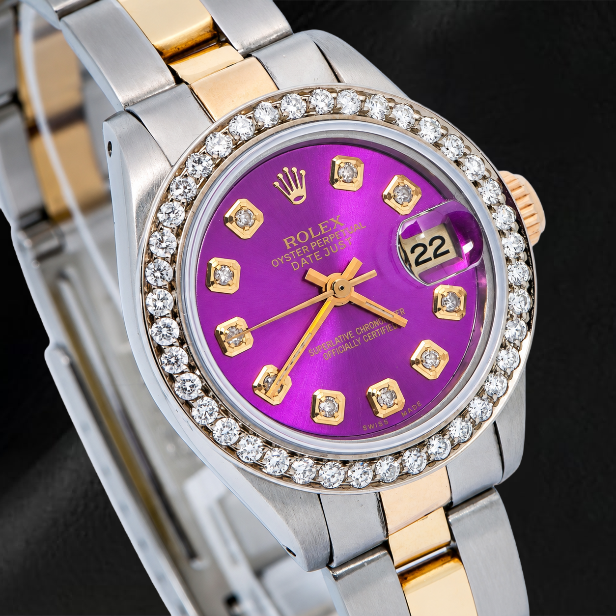 Orologio Rolex Datejust 69173 26 mm Quadrante Viola con Diamanti Bicolore Bracciale Oyster