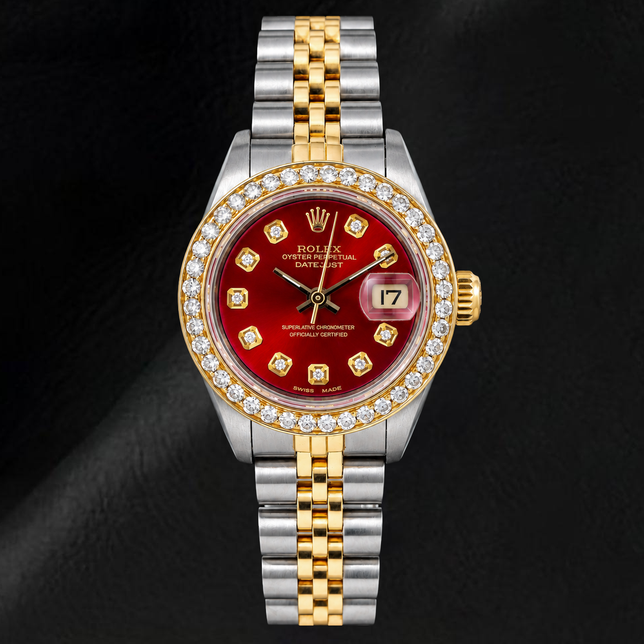 Orologio Rolex Datejust 69173 26 mm Quadrante Rosso con Diamanti Bicolore Bracciale Jubilee