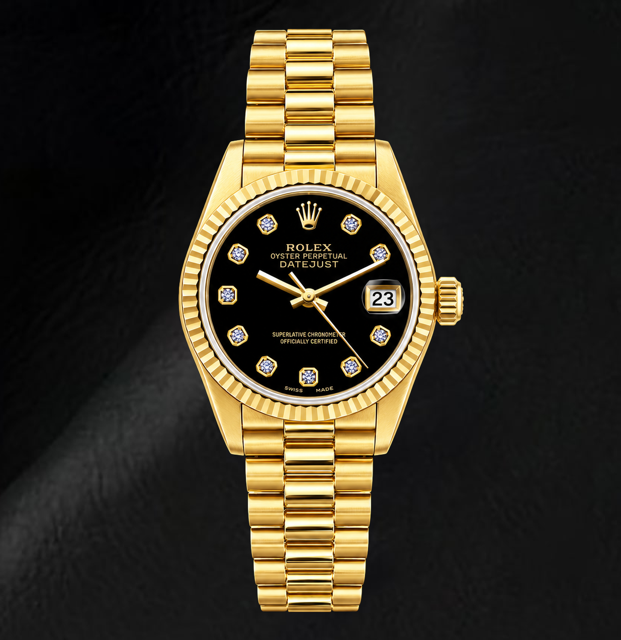 Orologio Rolex Datejust 69178 26 mm in Oro Giallo con Quadrante Nero con Diamanti