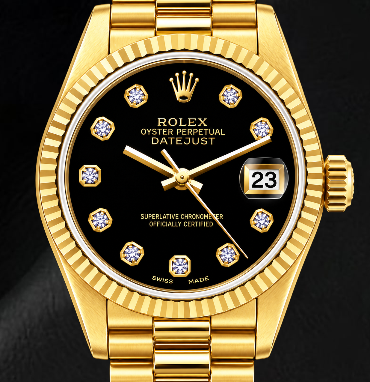 Orologio Rolex Datejust 69178 26 mm in Oro Giallo con Quadrante Nero con Diamanti