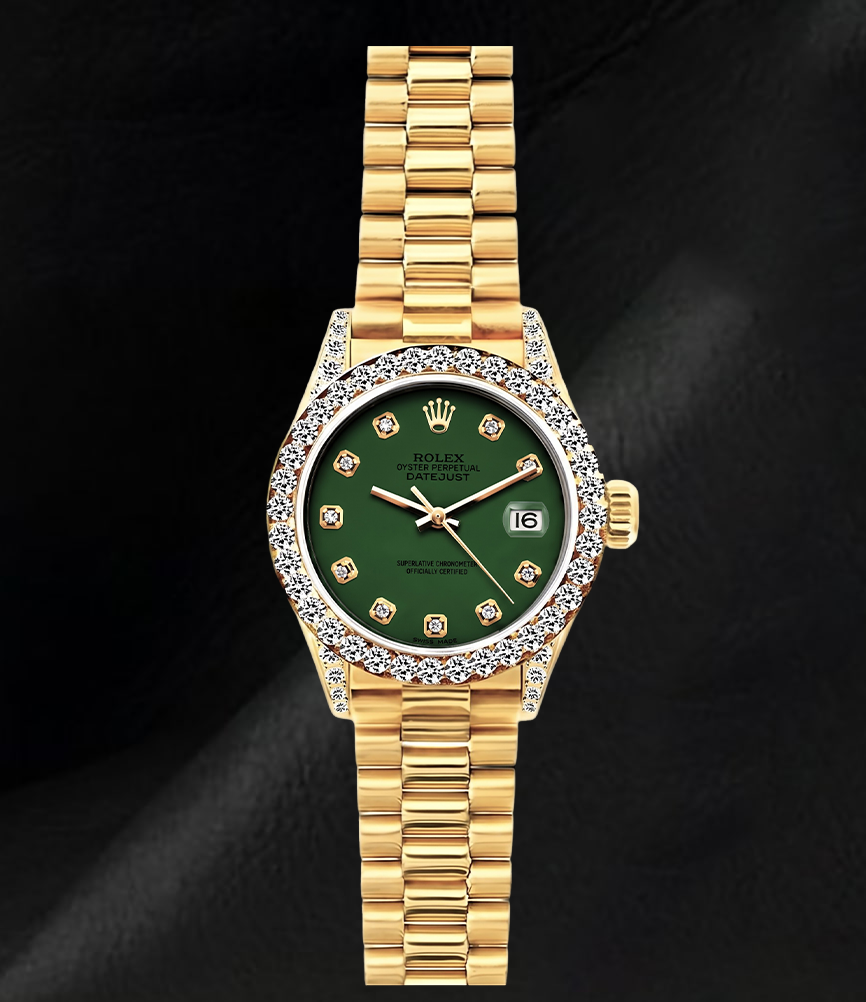 Rolex Datejust 69178 26mm Orologio in Oro Giallo 18K con Diamanti e Quadrante Verde con Diamanti