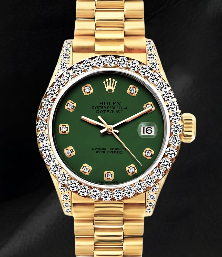 Rolex Datejust 69178 26mm Orologio in Oro Giallo 18K con Diamanti e Quadrante Verde con Diamanti