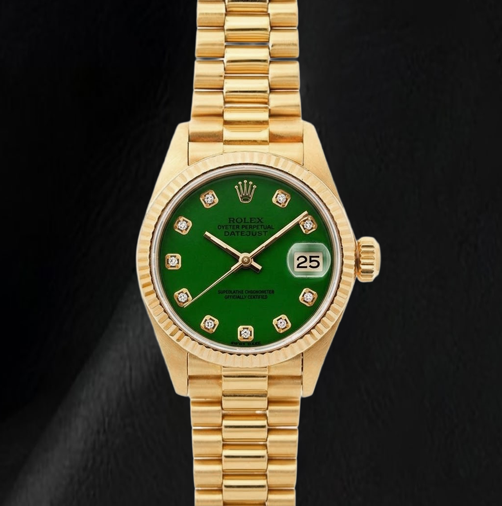 Rolex Datejust 69178 26mm Orologio in Oro Giallo Quadrante Verde con Diamanti