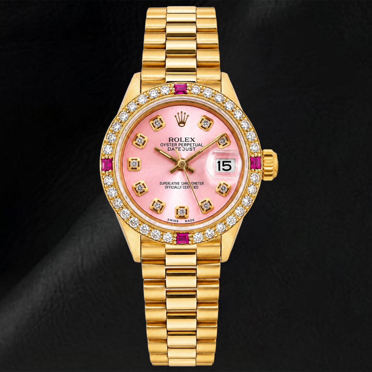 Orologio Rolex Datejust 69178 26 mm Quadrante Rosa con Diamanti Oro Giallo Bracciale President