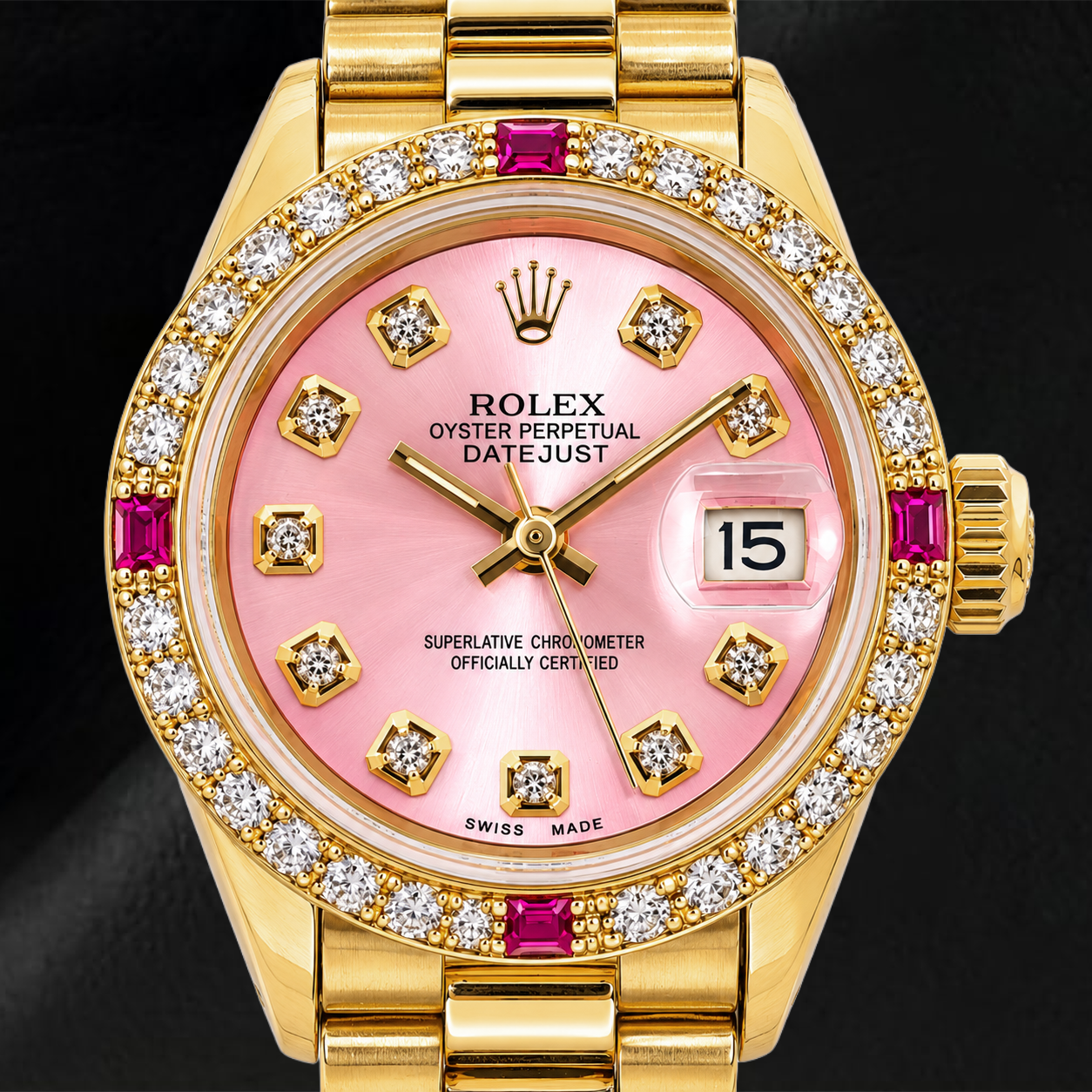 Orologio Rolex Datejust 69178 26 mm Quadrante Rosa con Diamanti Oro Giallo Bracciale President