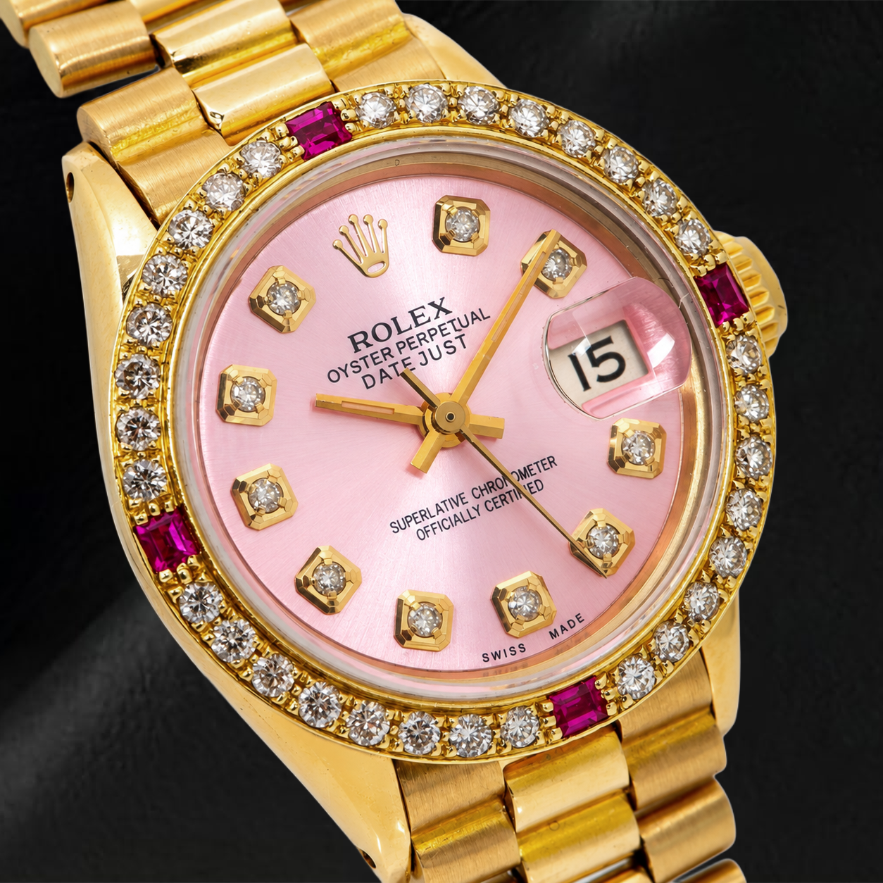 Orologio Rolex Datejust 69178 26 mm Quadrante Rosa con Diamanti Oro Giallo Bracciale President