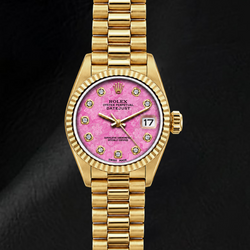 Rolex Datejust 69178 26 mm Orologio in Oro Giallo con Quadrante Floreale Rosa con Diamanti