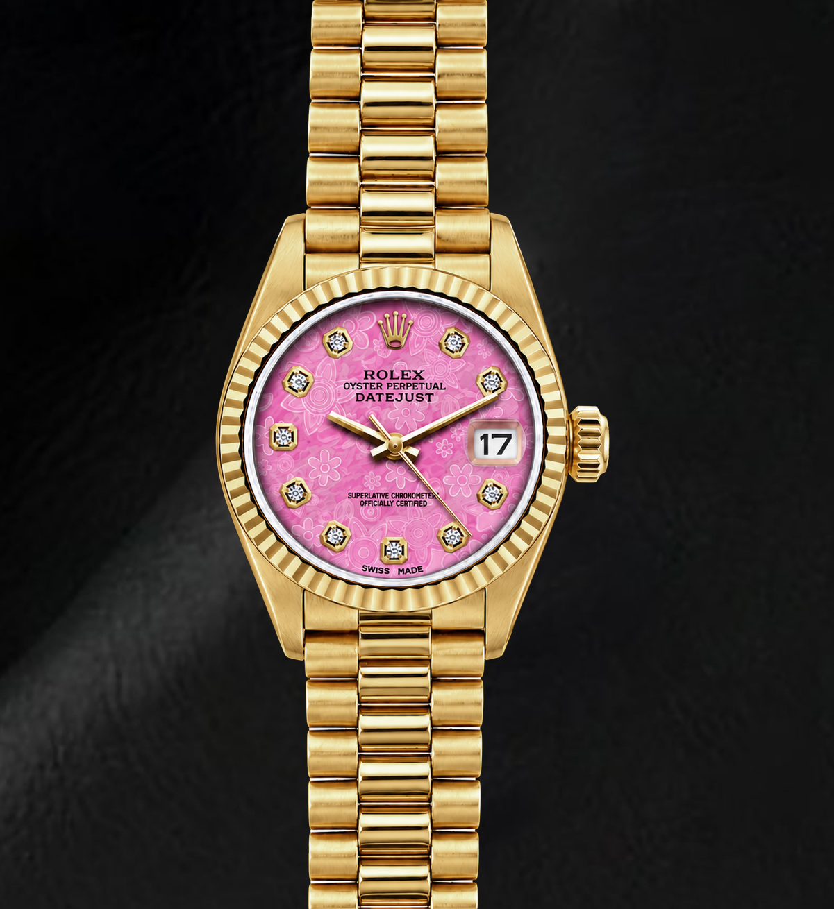 Rolex Datejust 69178 26 mm Orologio in Oro Giallo con Quadrante Floreale Rosa con Diamanti