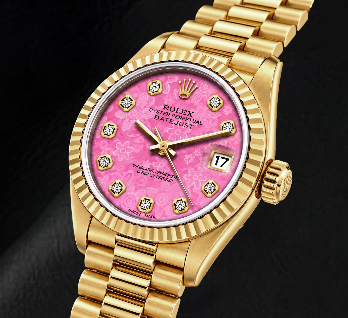 Rolex Datejust 69178 26 mm Orologio in Oro Giallo con Quadrante Floreale Rosa con Diamanti