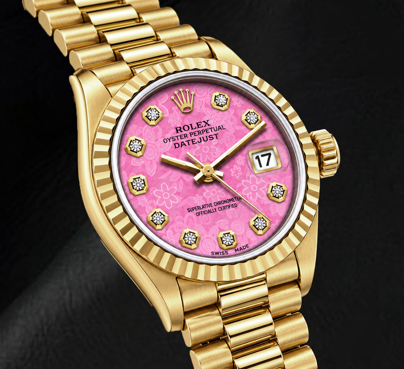 Rolex Datejust 69178 26 mm Orologio in Oro Giallo con Quadrante Floreale Rosa con Diamanti