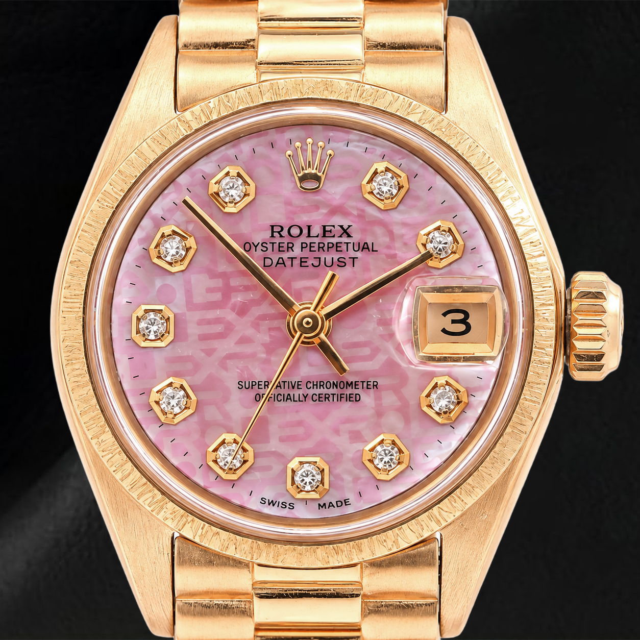 Orologio Rolex Datejust 69178 26 mm in Oro Giallo con Quadrante con Diamanti Jubilee Rosa e Bracciale President