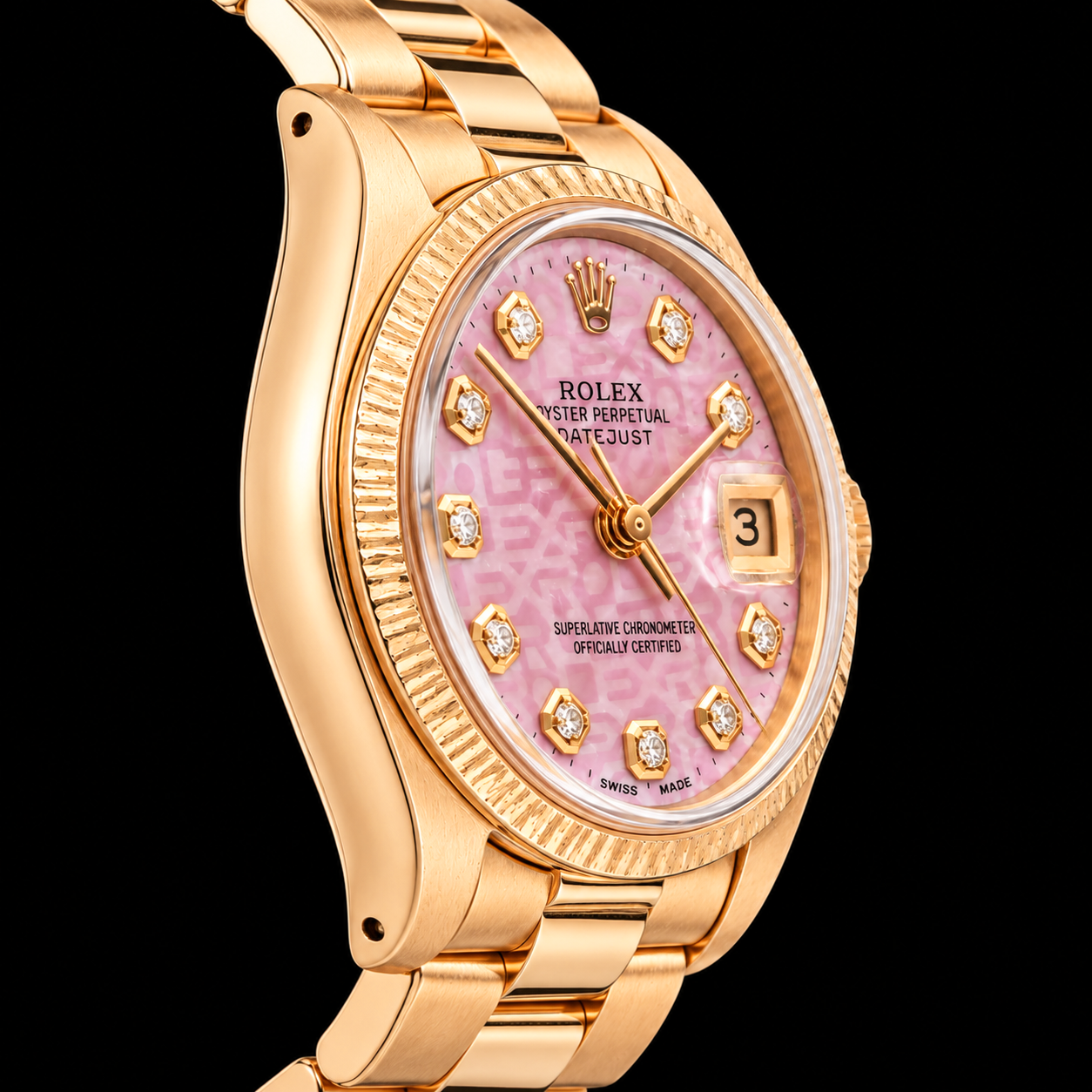 Orologio Rolex Datejust 69178 26 mm in Oro Giallo con Quadrante con Diamanti Jubilee Rosa e Bracciale President