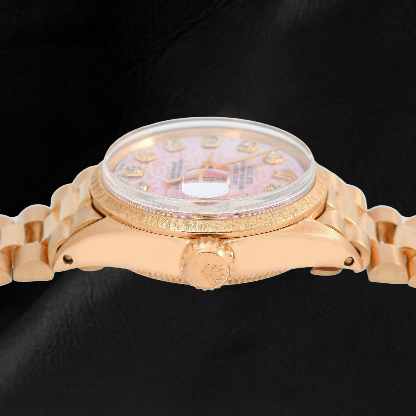 Orologio Rolex Datejust 69178 26 mm in Oro Giallo con Quadrante con Diamanti Jubilee Rosa e Bracciale President