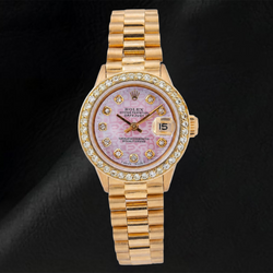 Orologio Rolex Datejust 69178 26 mm in Oro Giallo con Quadrante Jubilee Rosa con Diamanti e Bracciale President