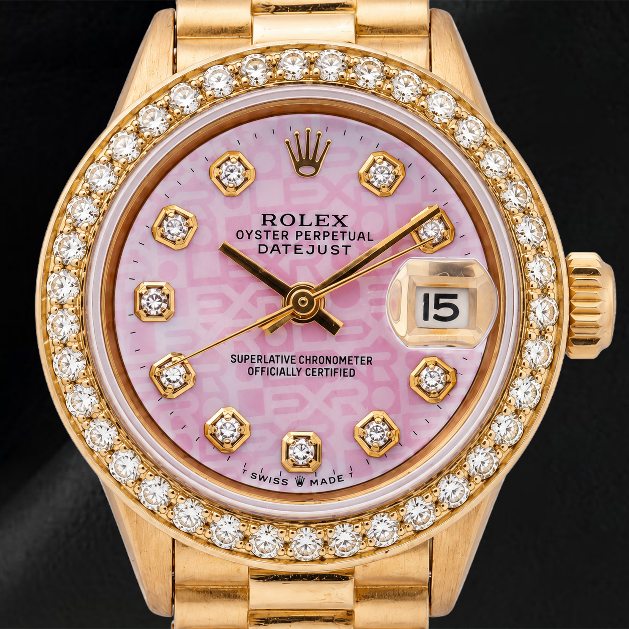 Orologio Rolex Datejust 69178 26 mm in Oro Giallo con Quadrante Jubilee Rosa con Diamanti e Bracciale President