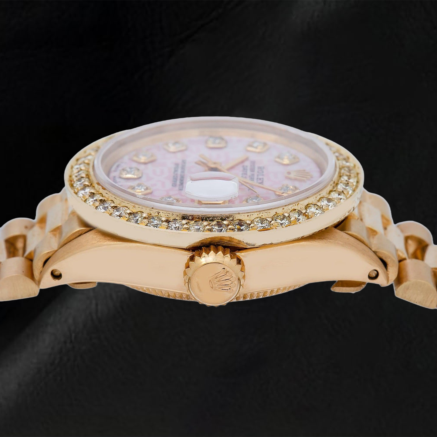 Orologio Rolex Datejust 69178 26 mm in Oro Giallo con Quadrante Jubilee Rosa con Diamanti e Bracciale President