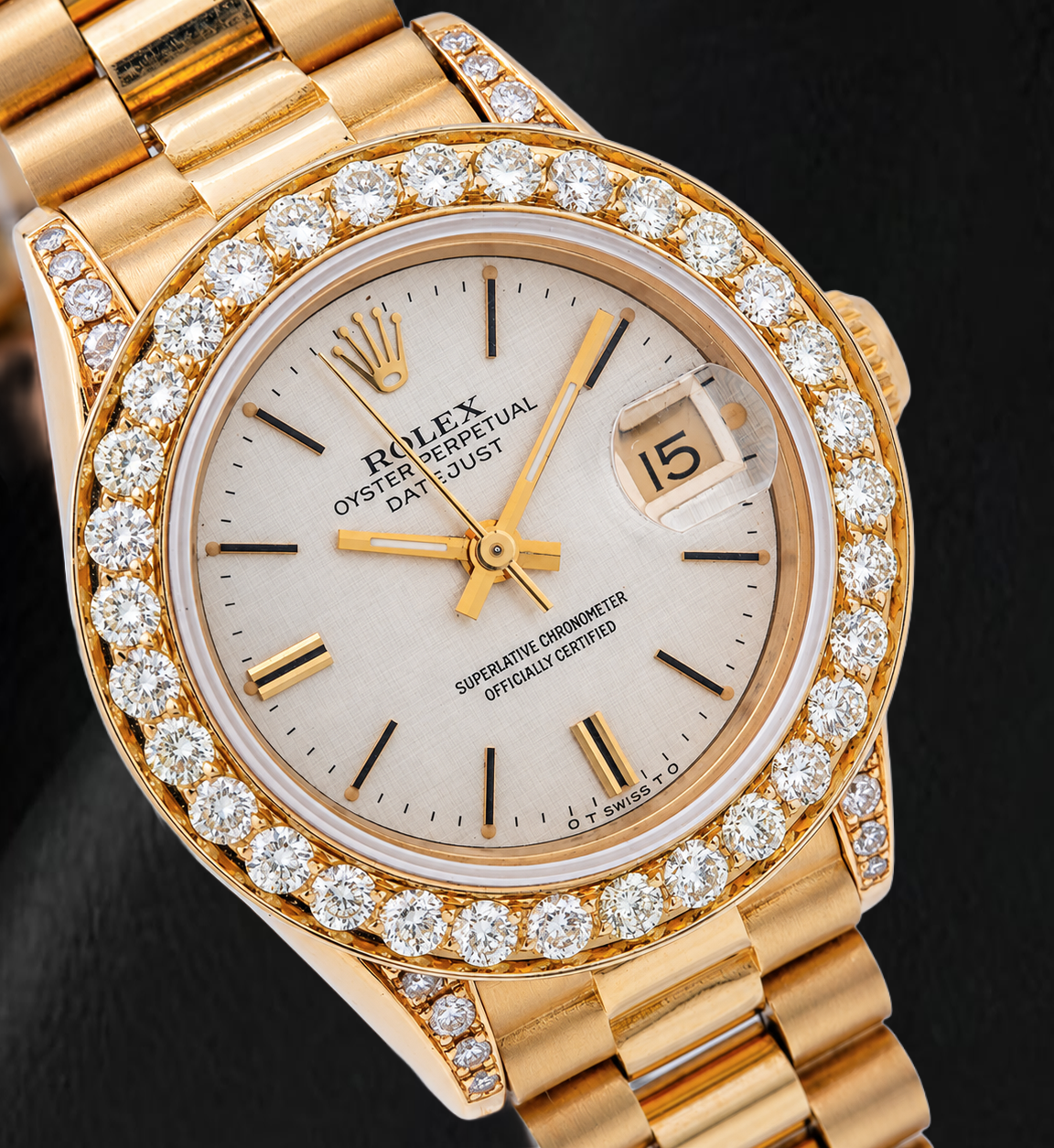 Rolex Datejust 69178 26 mm Orologio in Oro Giallo 18 carati Quadrante con Diamanti Lino Argento