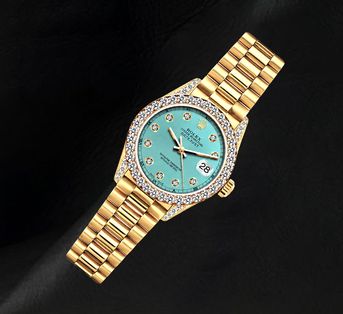 Orologio Rolex Datejust 69178 26 mm Quadrante Turchese con Diamanti Oro Giallo 18K Bracciale President