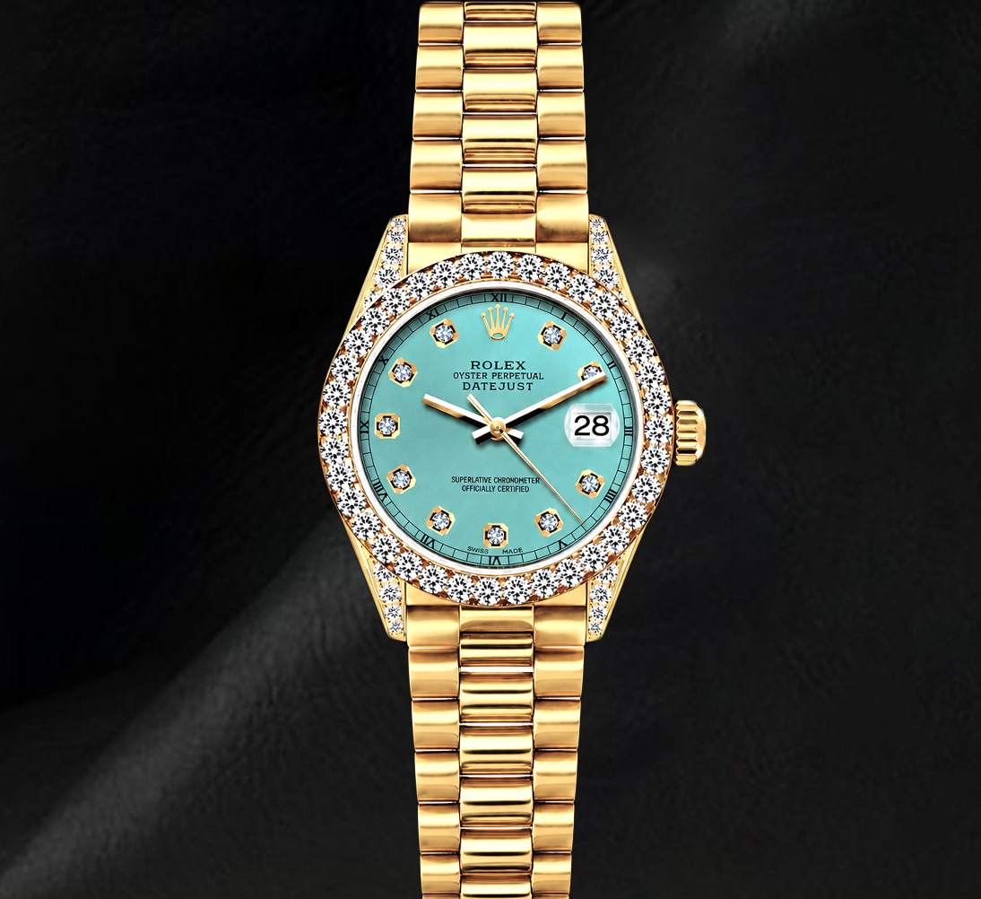 Orologio Rolex Datejust 69178 26 mm Quadrante Turchese con Diamanti Oro Giallo 18K Bracciale President
