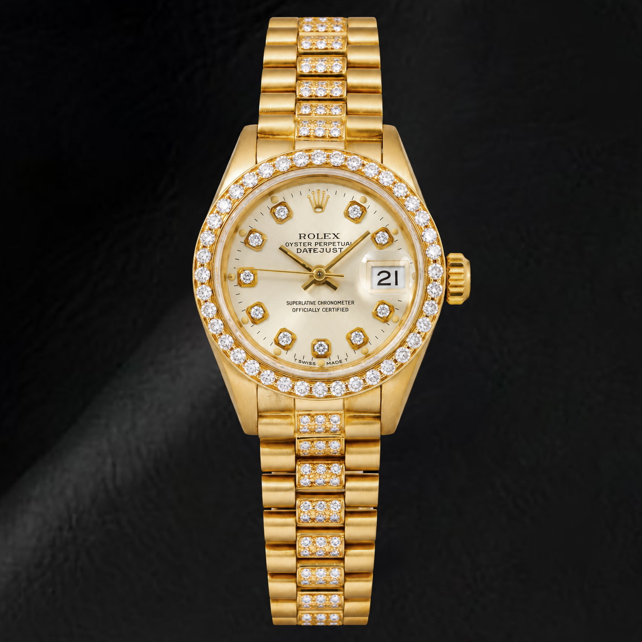 Orologio Rolex Datejust 69178 26 mm in Oro Giallo con Quadrante Bianco con Diamanti