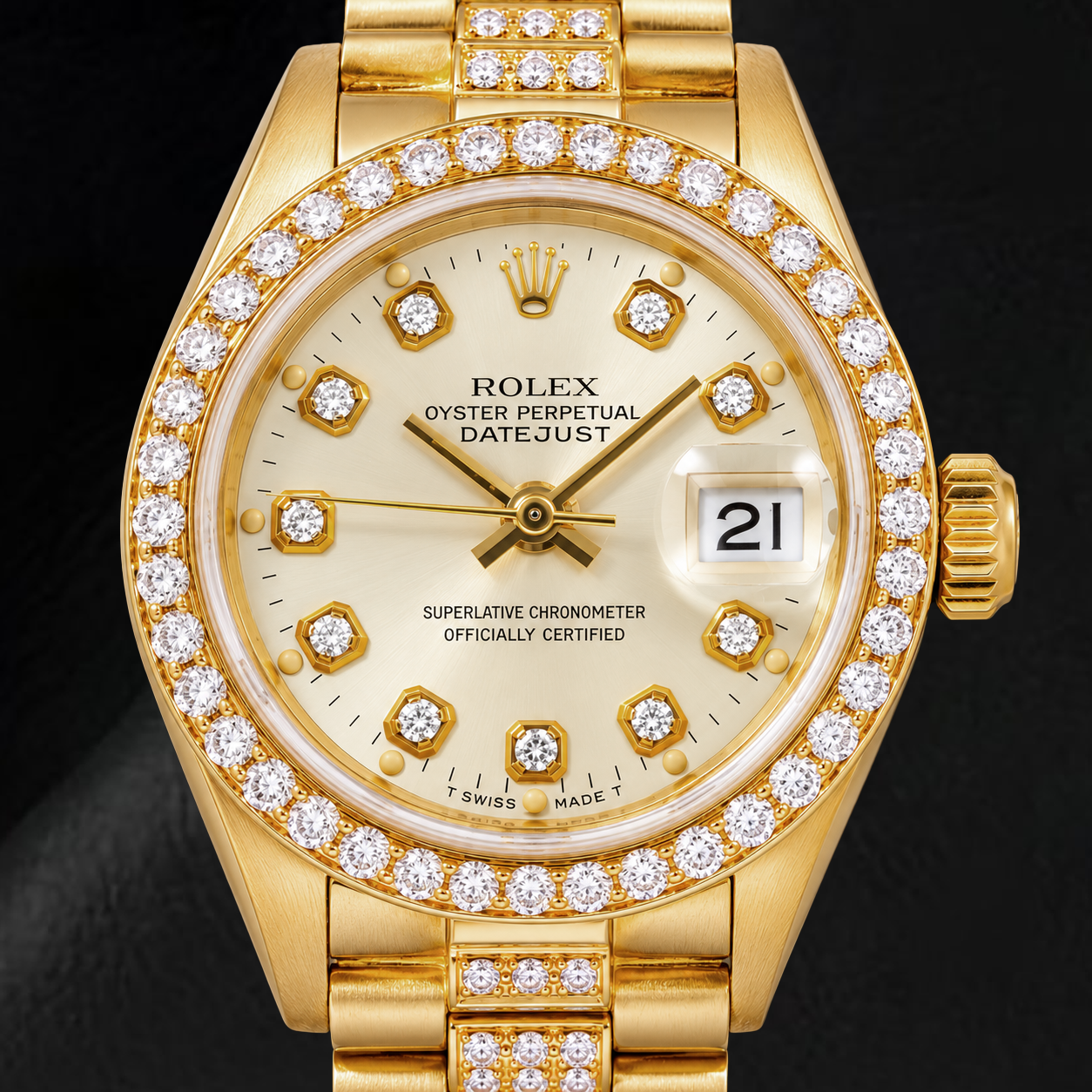 Orologio Rolex Datejust 69178 26 mm in Oro Giallo con Quadrante Bianco con Diamanti