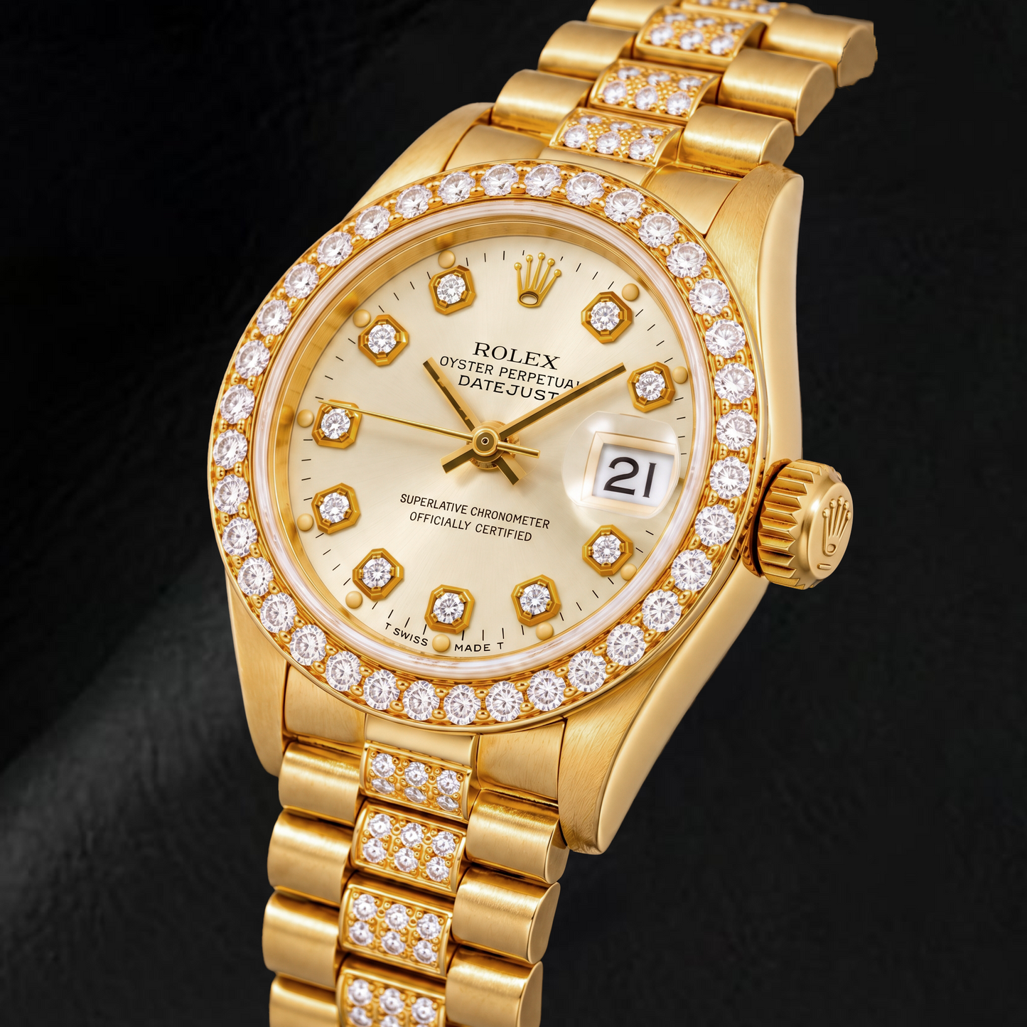 Orologio Rolex Datejust 69178 26 mm in Oro Giallo con Quadrante Bianco con Diamanti