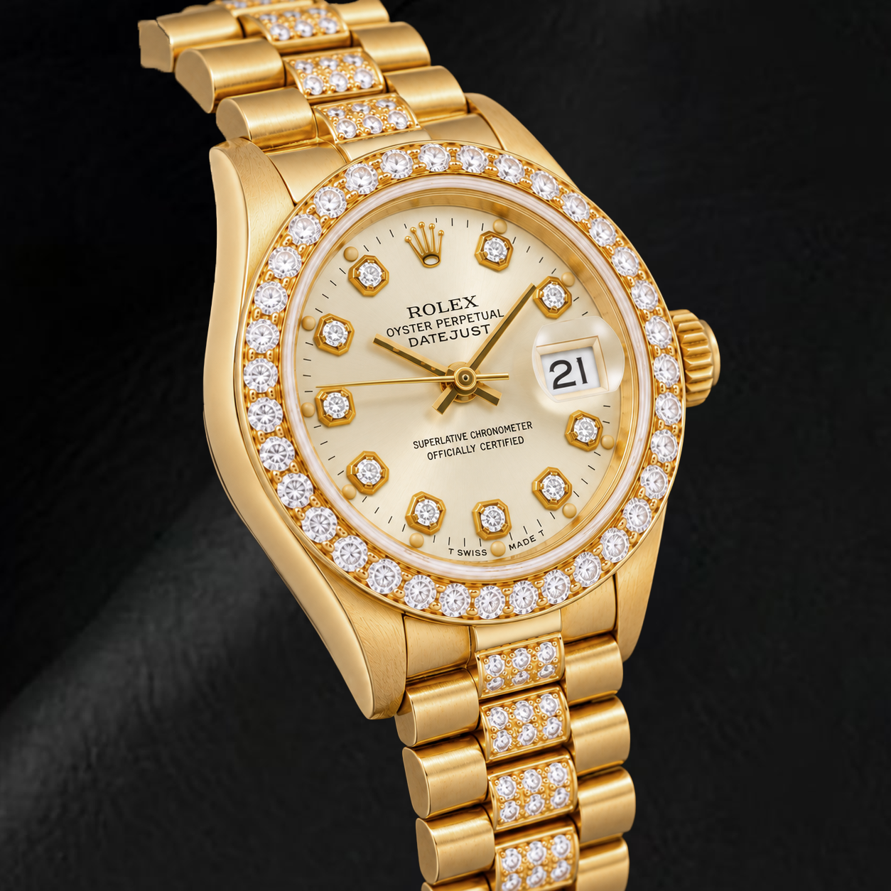 Orologio Rolex Datejust 69178 26 mm in Oro Giallo con Quadrante Bianco con Diamanti