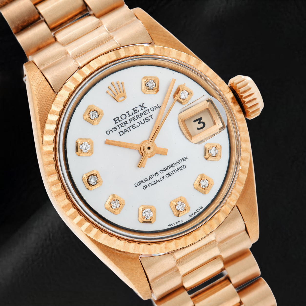 Orologio Rolex Datejust 69178 26 mm in Oro Giallo con Quadrante con Diamanti in Madreperla Bianca e Bracciale President