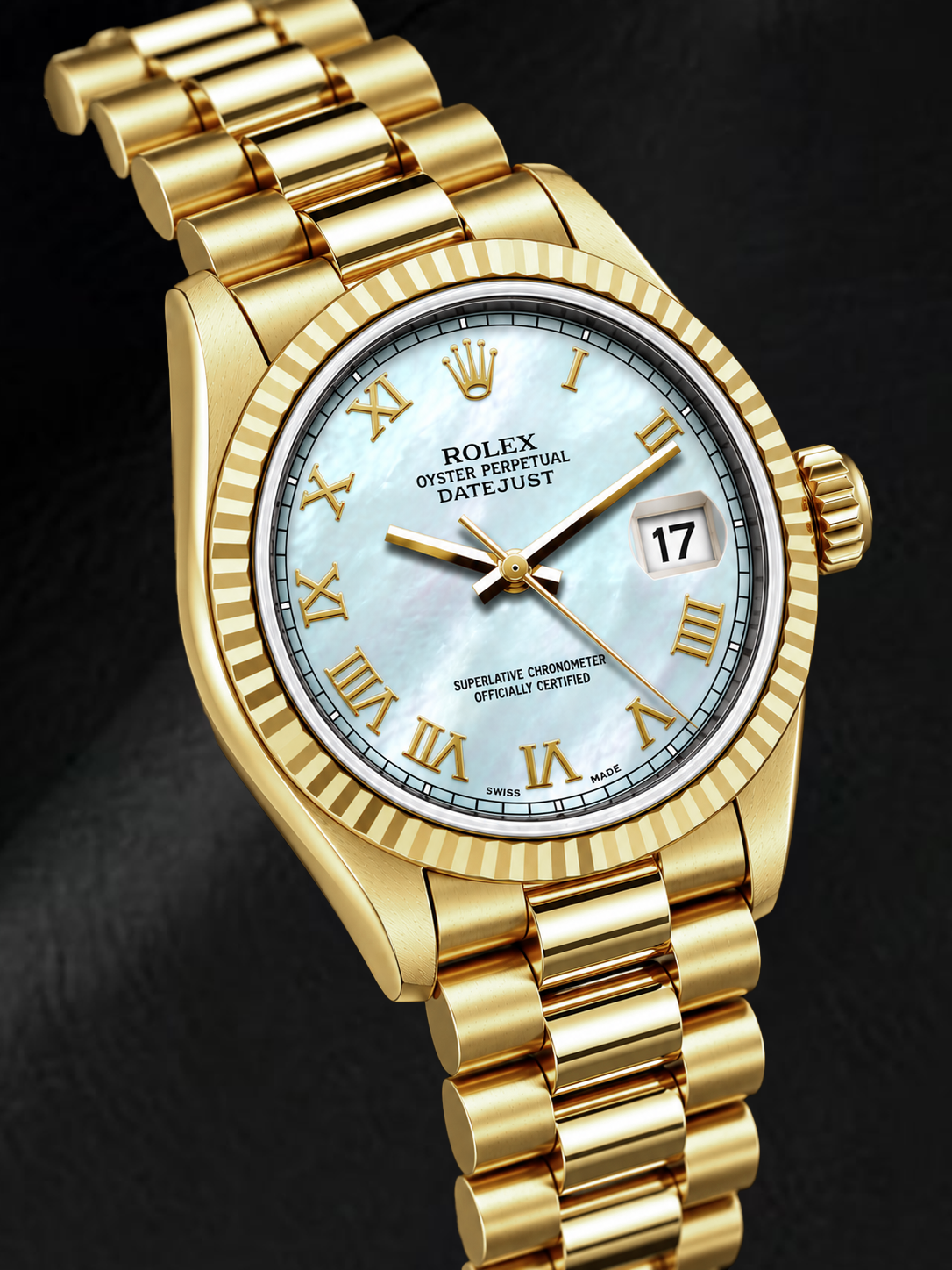 Rolex Datejust 69178 26mm Orologio in Oro Giallo con Quadrante in Madreperla Bianca e Numeri Romani