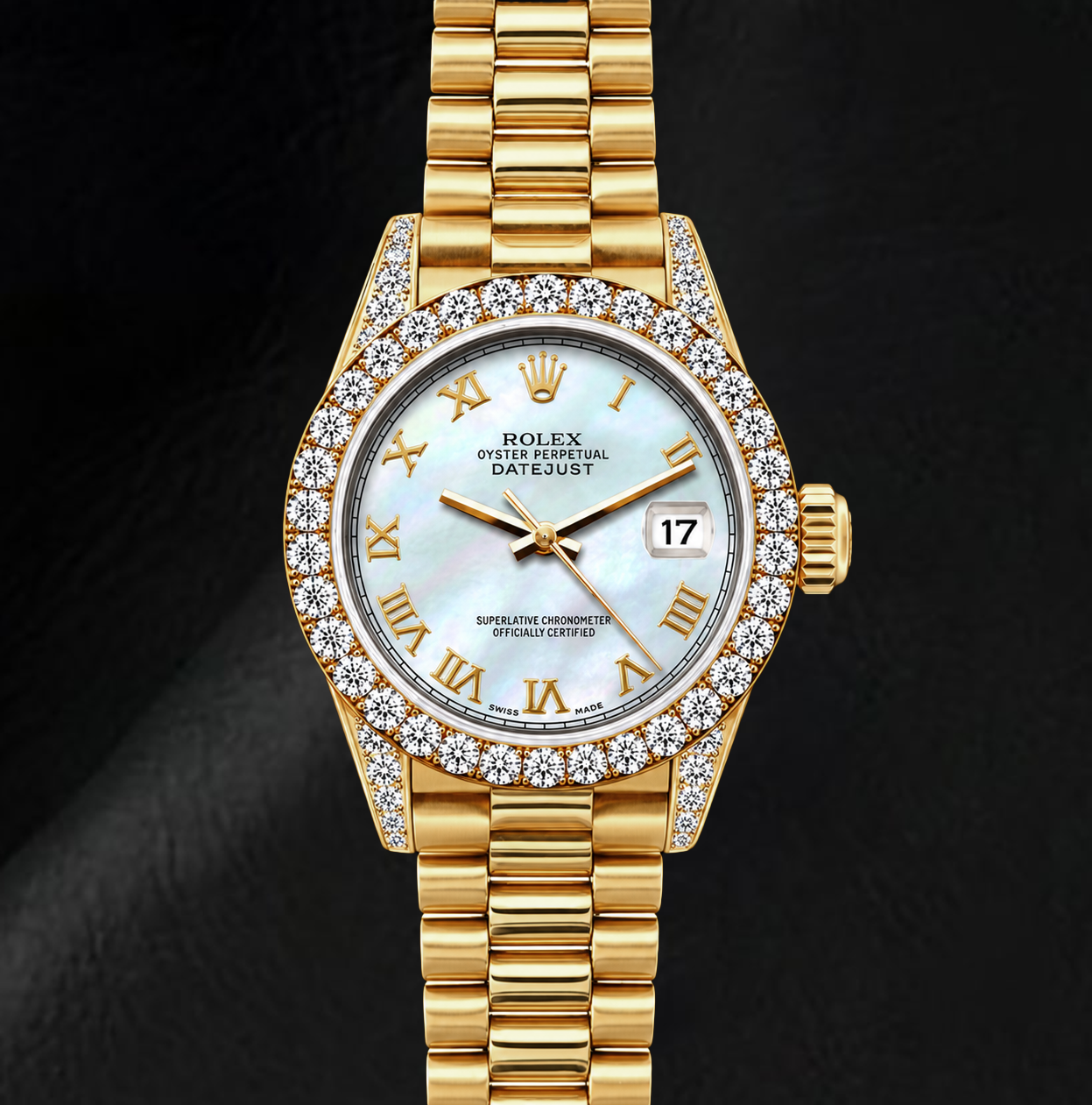 Orologio Rolex Datejust 69178 26 mm in Oro Giallo con Quadrante in Madreperla Bianca e Numeri Romani