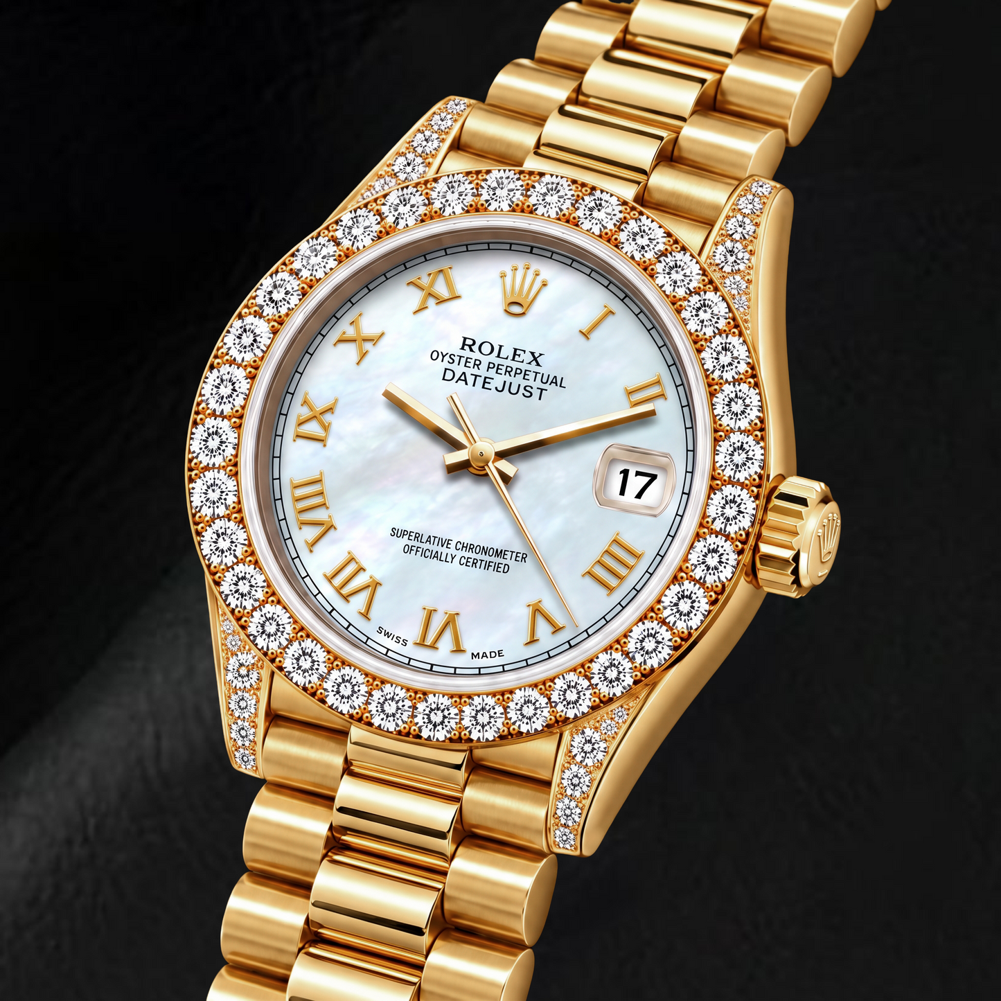 Orologio Rolex Datejust 69178 26 mm in Oro Giallo con Quadrante in Madreperla Bianca e Numeri Romani