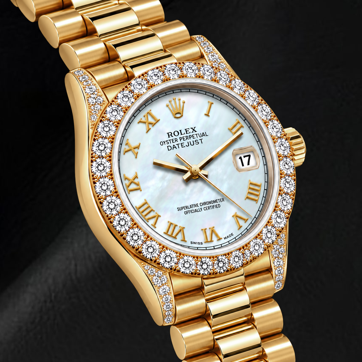 Orologio Rolex Datejust 69178 26 mm in Oro Giallo con Quadrante in Madreperla Bianca e Numeri Romani
