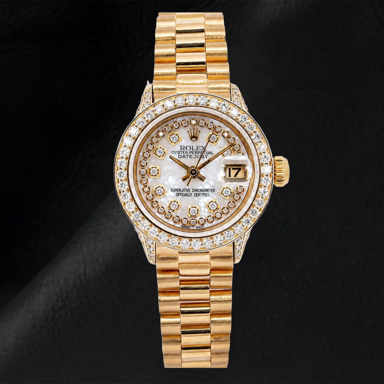 Orologio Rolex Datejust 69178 26 mm Quadrante con Diamanti a Filo in Madreperla Bianca Oro Giallo Bracciale President